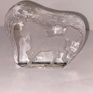 Vintage Buder Running Horse cleat and frosted crystal paperweight